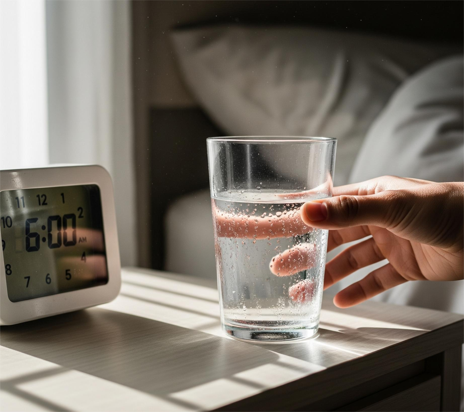 Glass of water as first step of the day